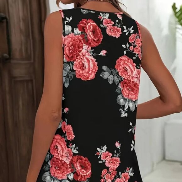Women's Plus Size Floral Print Relaxed Fit Summer Fashionable Sleeveless Top 14W - Picture 2 of 11
